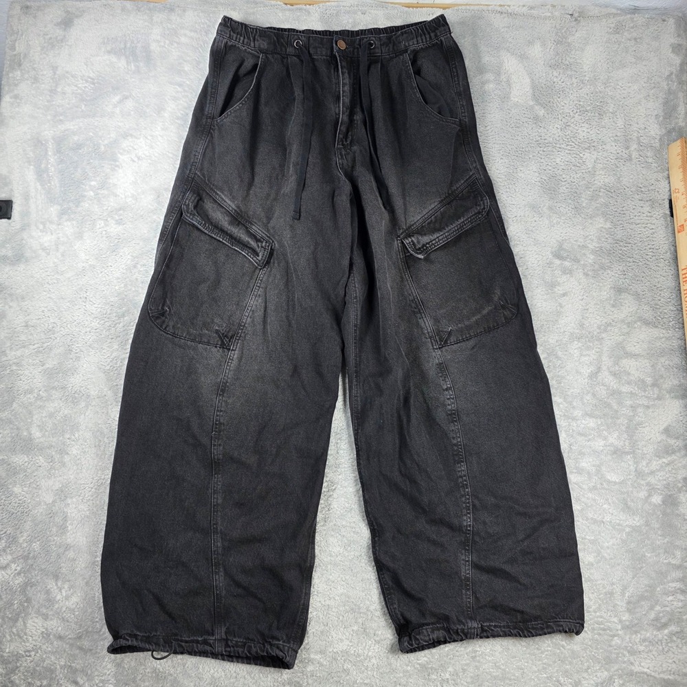 BDG Station Cocoon Barrel Wide Leg Cargo Denim Pants Black Medium Streetwear